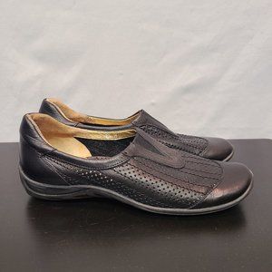 Sesto Meucci Shoes Womens 7.5 Black Leather Cut Out Flats Loafers Made in Italy